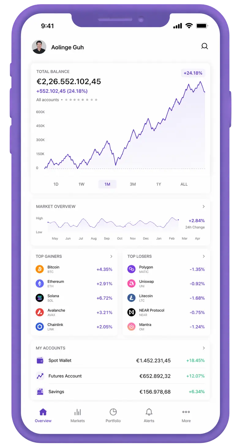 Mobile account dashboard displaying portfolio activity